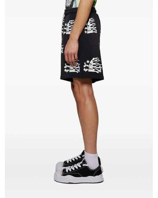 HELLSTAR Black Skull-Print Shorts for men