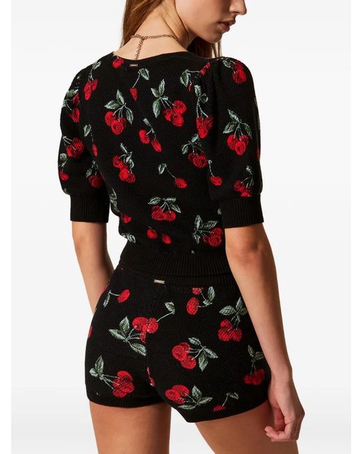 Twinset Black Cherry-Pattern Shorts