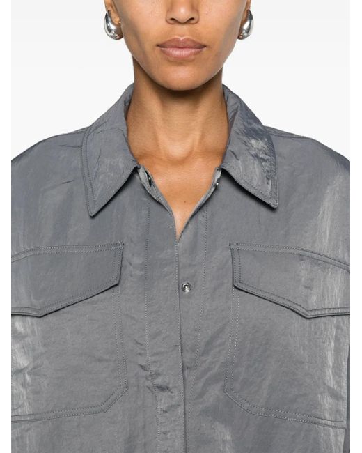 Samsøe & Samsøe Gray Gira Press-Stud Crinkled Shirt