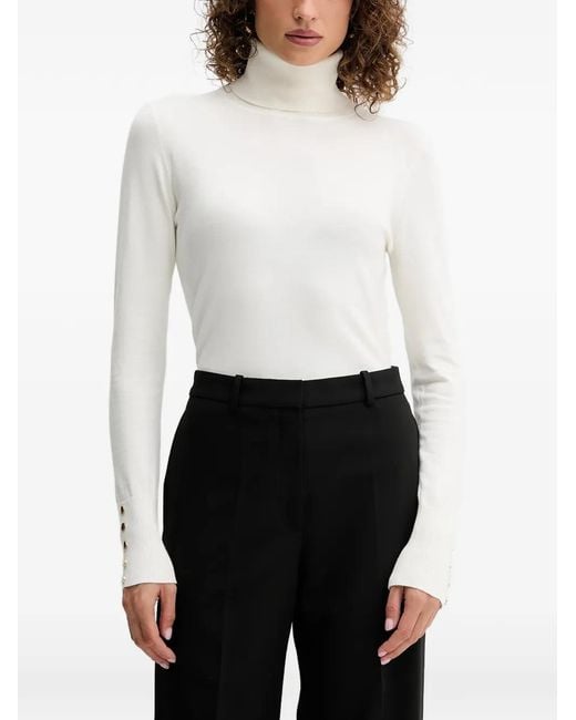 Fracomina White T-Shirt À Col Roulé Et Poignets Boutonnés