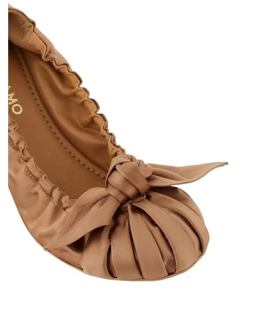 Ferragamo White Bow Gathered Ballet Flats