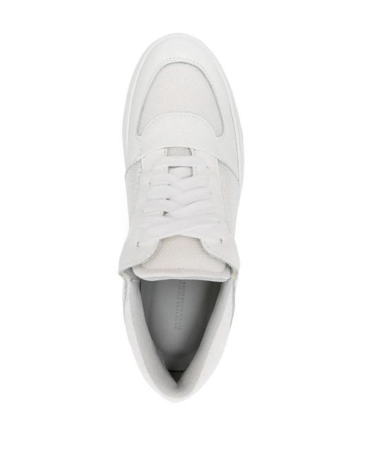 Fabiana Filippi White Mesh-Panels Tonal Leather Sneakers