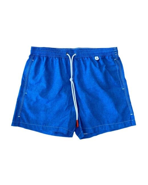 Isaia Blue Drawstring Swim Shorts for men