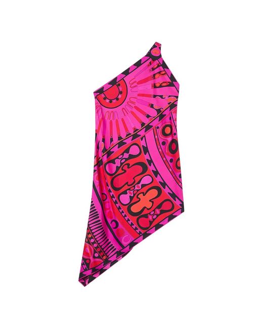 Emilio Pucci Pink Soleil-Print One-Shoulder Dress