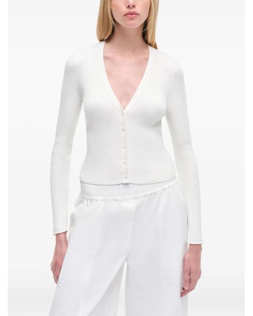Jonathan Simkhai White Ailany Ribbed Button-Front Cardigan