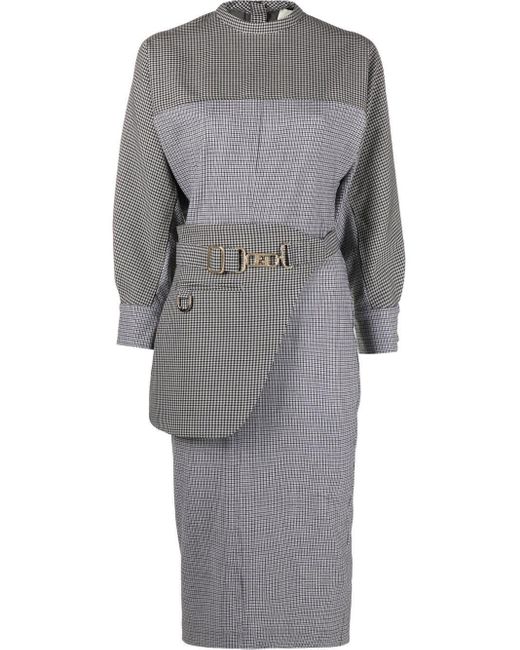 Fendi Gray Logo-buckle Panelled Midi Dress