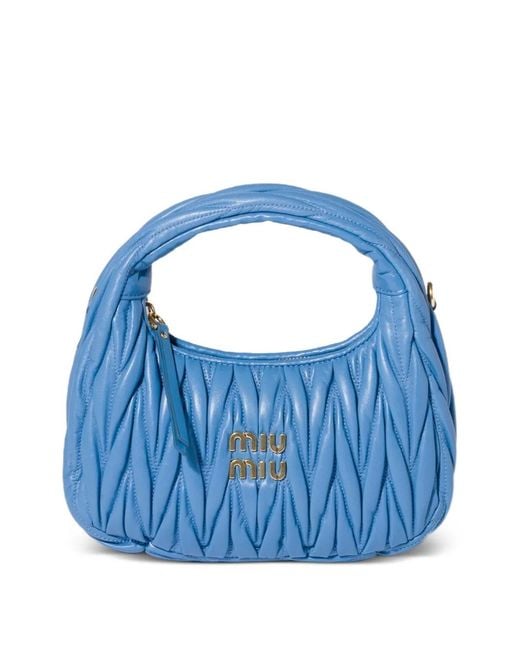 Miu Miu Blue Wander Matelassé Nappa Leather Tote Bag