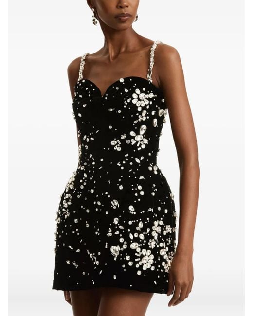 Oscar de la Renta Black Crystal-Embellished Cupro-Blend Mini Dress