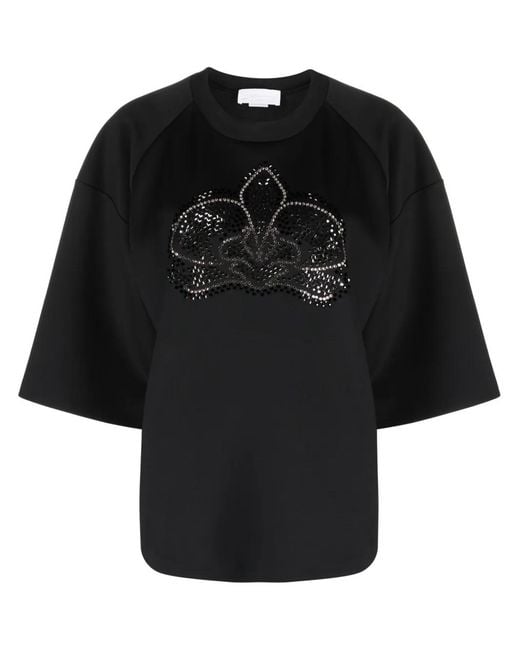 Genny Black Crystal-Embellished Short-Sleeved T-Shirt