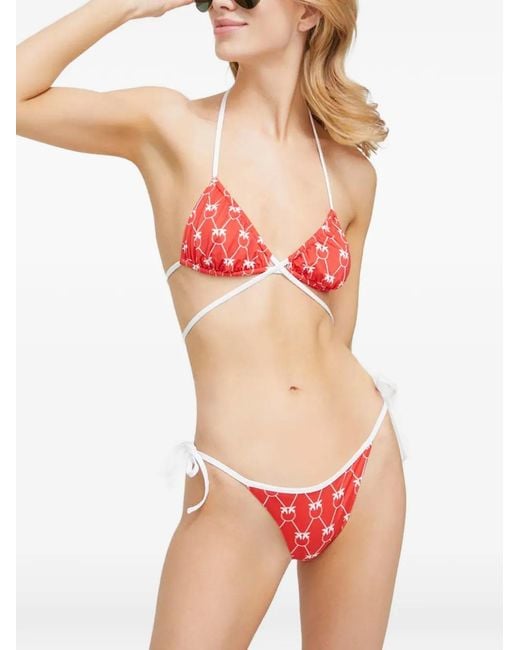 Pinko Orange Love Birds-Print Bikini