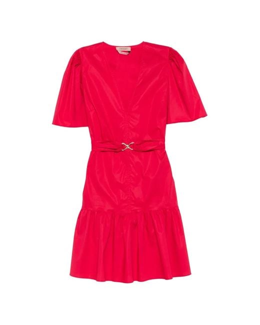 Twinset Red Short Poplin Dress With Logo Belt