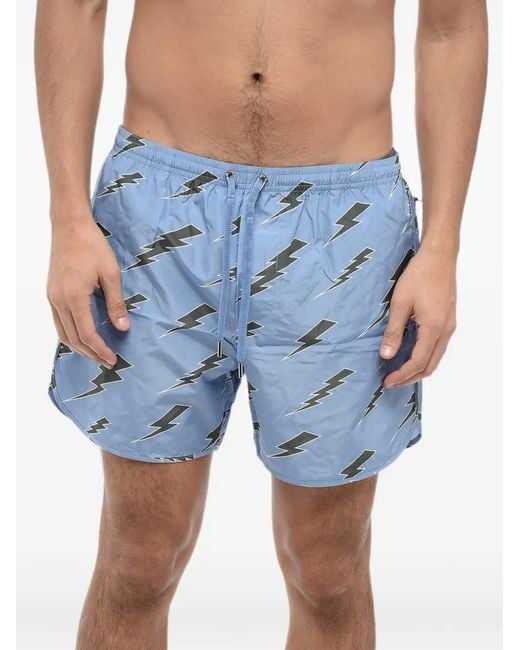 Neil Barrett Blue Fair Isle-Print Swim Shorts for men