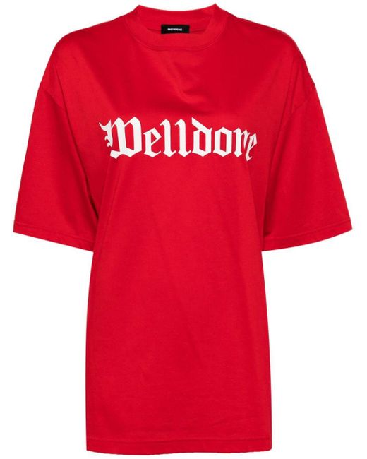 Logo-print cotton T-shirt di we11done in Red