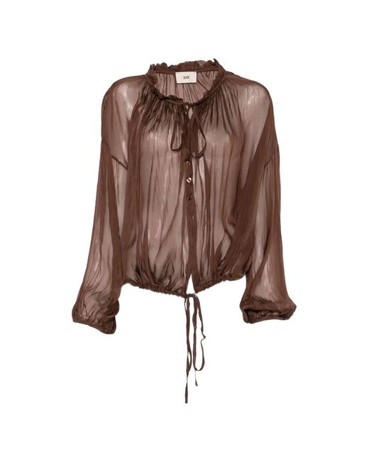 SOLOTRE Brown Tie-Neck Blouse