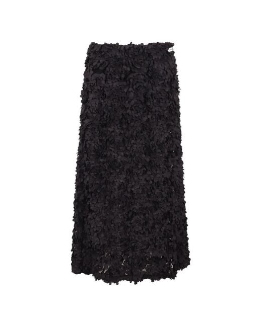 NOUMENO CONCEPT Black Petal-Appliqué Midi Skirt
