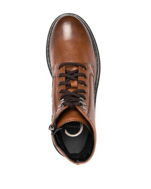 Casadei Brown Lace-Up Leather Ankle Boots for men