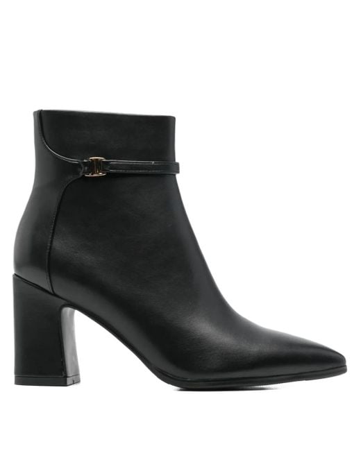 Exe' Black Buckle Leather Boots