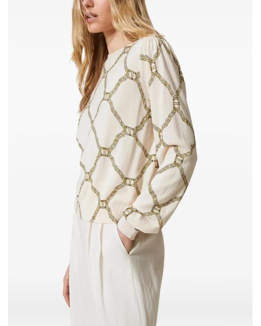 Twinset Natural Pullover mit Ketten-Print