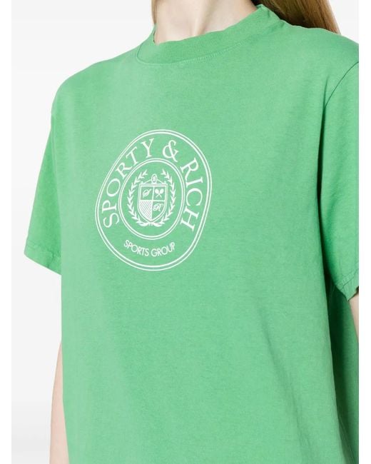 Sporty & Rich Green Logo-Print Cotton T-Shirt