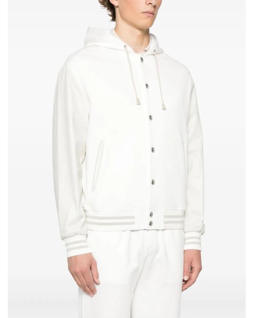 Eleventy White Hooded Bomber Jacket for men
