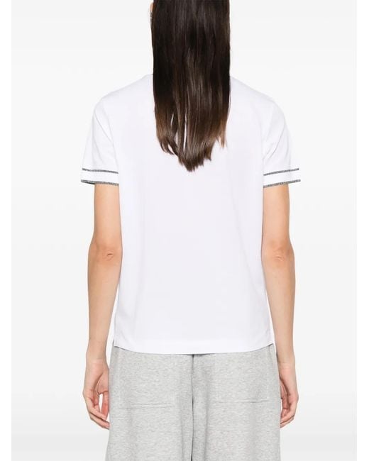 Brunello Cucinelli White Logo-Patch Contrast-Trim T-Shirt