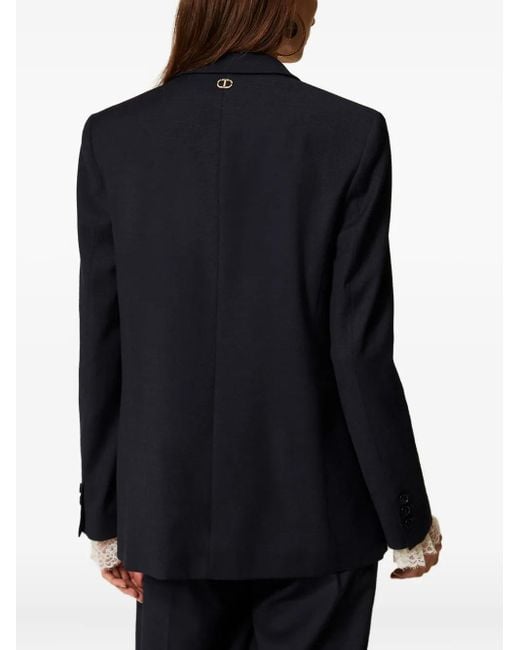 Twinset Blue Double-Breasted Wool-Blend Blazer