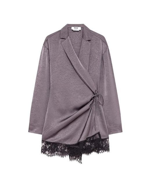 MSGM Purple Lace-Trim Wrap Mini Dress