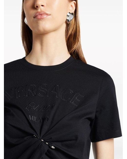 Versace Black T-Shirt mit Milano-Stickerei