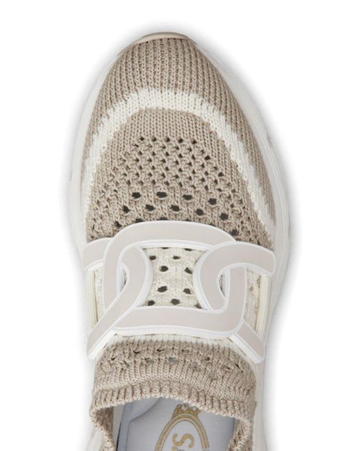Tod's White Grau/weiße gestrickte slip-on sneakers