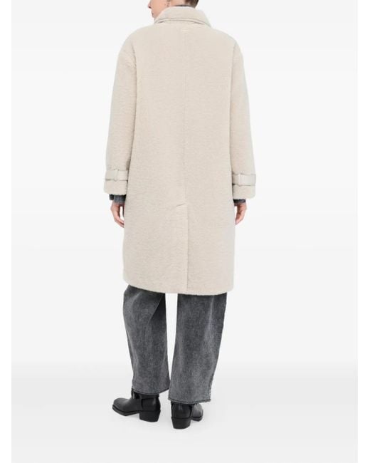 Liu Jo White Teddy-Texture Classic-Collar Coat
