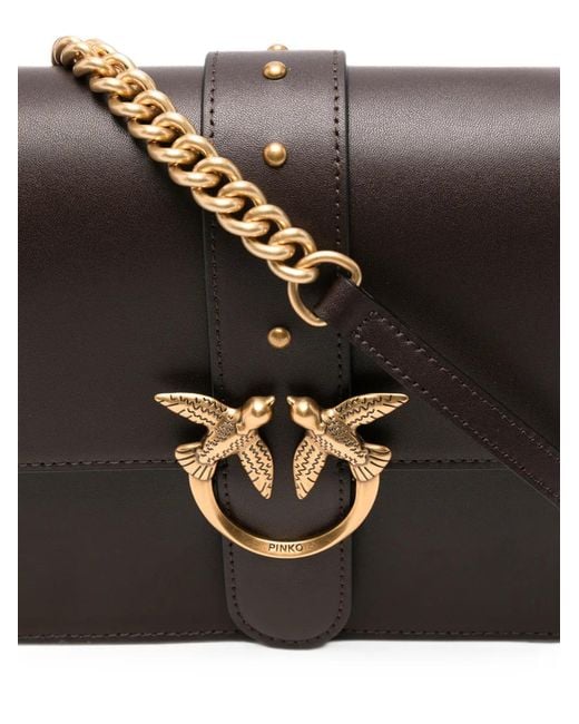 Pinko Black Love Birds Leather Cross Body Bag