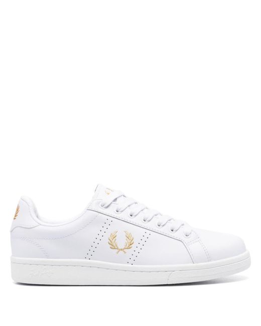 Fred Perry Embroidered-logo Leather Sneakers in het White voor heren