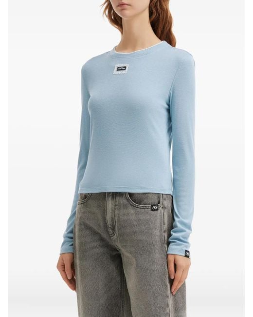 Mini Cream Blue Lace-Trim Long-Sleeve T-Shirt