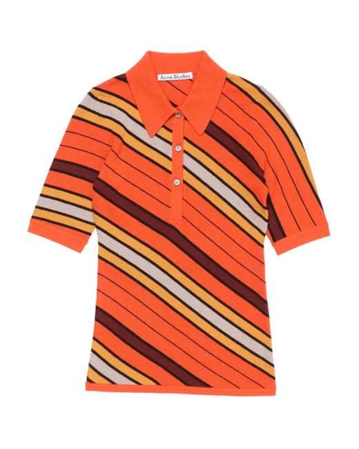 Acne Orange Striped Polo Top