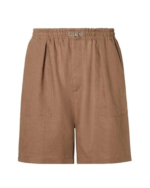 Fendi Brown Drawstring-Waist Linen Shorts for men