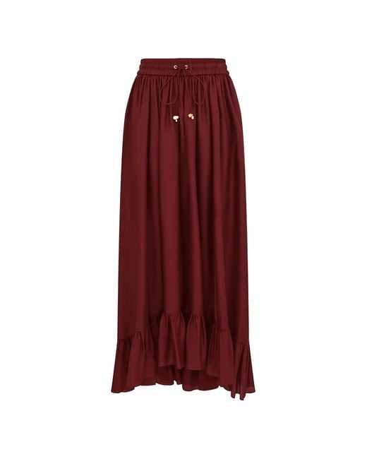 Zimmermann Red Aster Silk Maxi Skirt