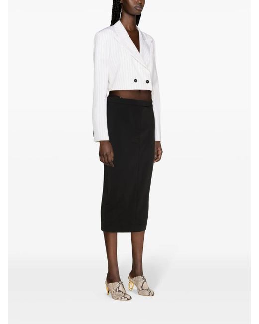 MSGM White Pinstripe-Pattern Cropped Blazer