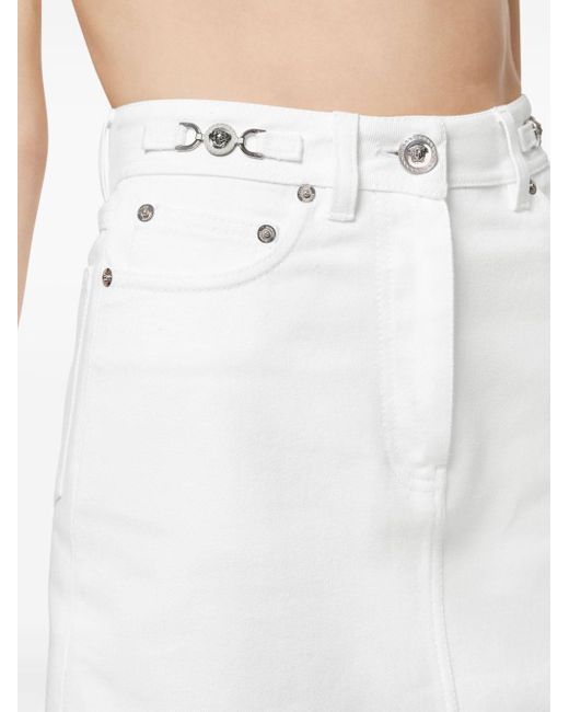 Versace White Medusa Head Button Denim Skirt