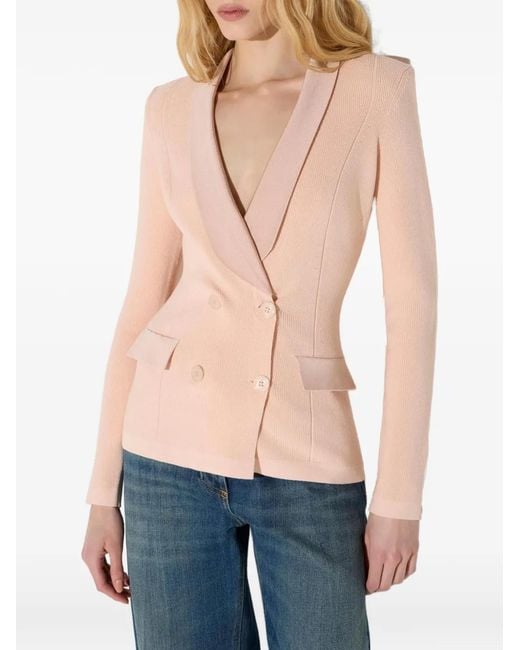 Elisabetta Franchi Pink Knit Jacket With Shiny Viscose Details