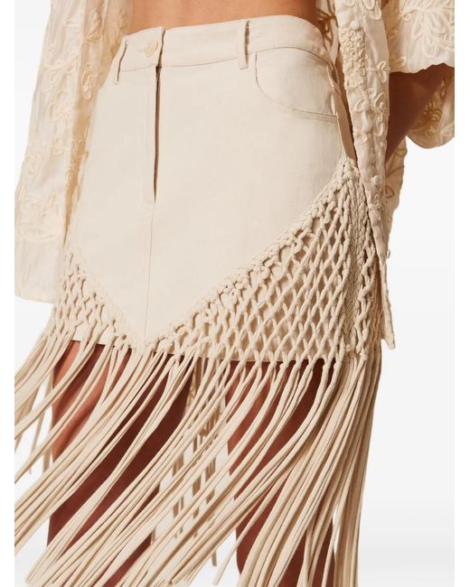 Twinset Natural Bull Denim Miniskirt With Fringes