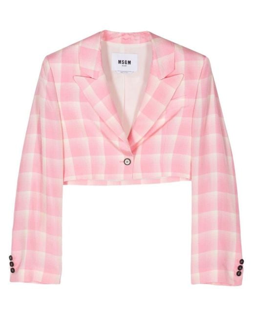 MSGM Pink Plaid Cropped Blazer