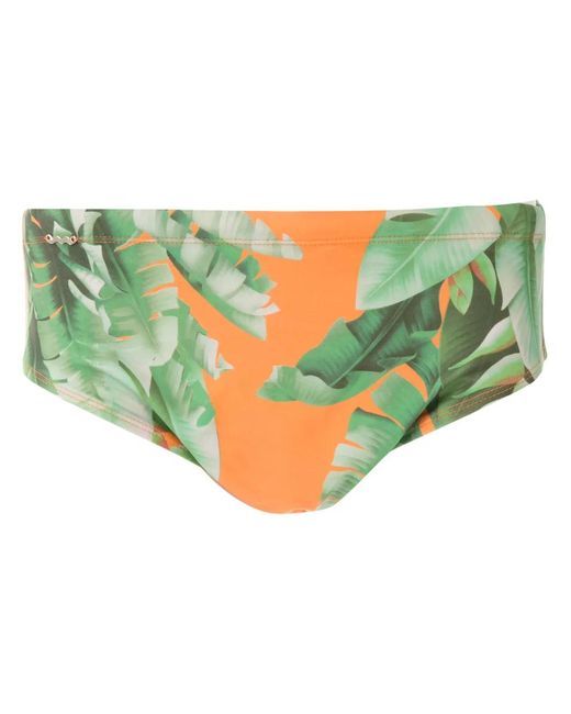 Amir Slama Green Slip De Bain Imprimé for men
