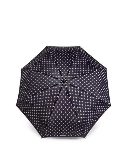 Moschino Blue Monogram-Print Folding Umbrella
