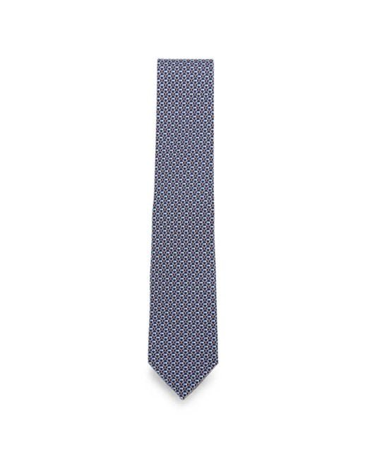 Ferragamo Blue Gancini-Print Silk Tie for men