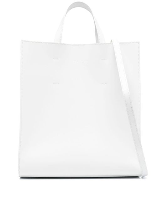 MSGM White Logo-debossed Leather Tote Bag