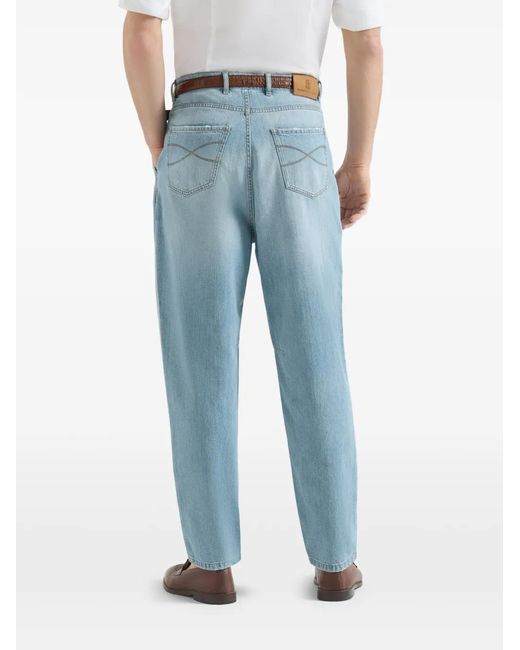 Brunello Cucinelli Blue Lightweight Denim Iconic Fit Five-Pocket Trousers With Double Pleats And Rips for men