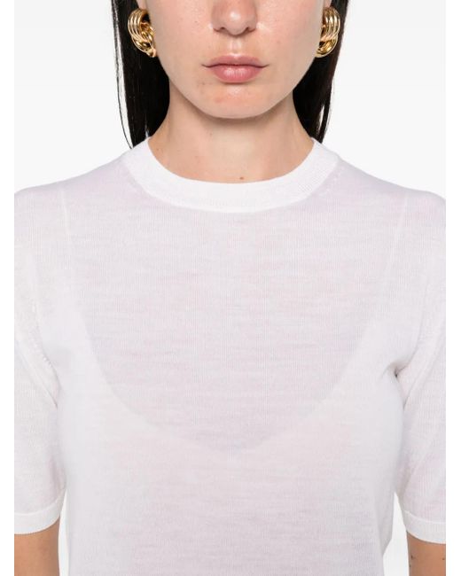 Max Mara White Short-Sleeve Wool Top