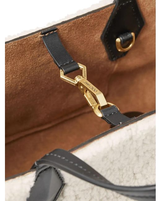 Jimmy Choo White Small Diamond Shearling Tote Bag