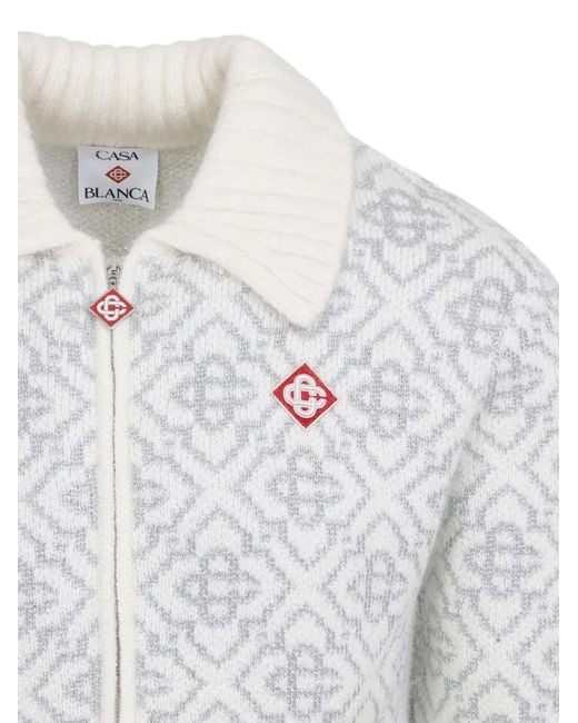 Casablanca White Logo-Pattern Zip-Fastening Cardigan for men