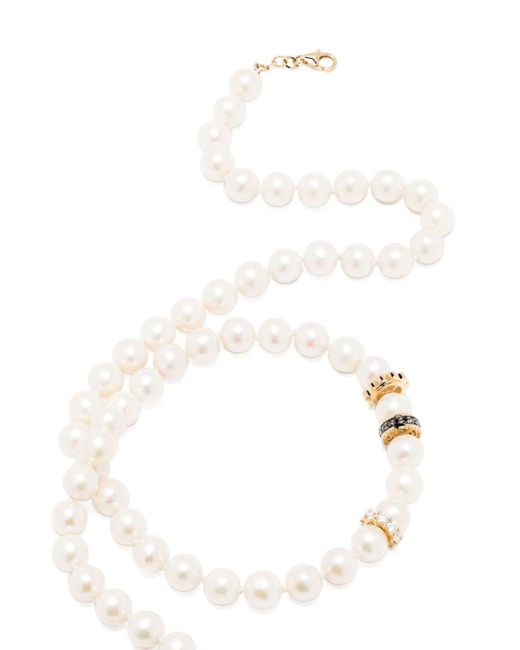 Collana in oro giallo 14kt con perla e diamanti di Sydney Evan in White da Uomo